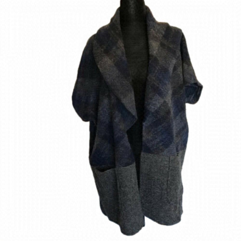 parkhurst wool blend open cardigan. Women’s size large. Blue and grey.